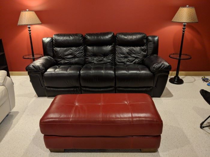 Leather sofa and ottoman'