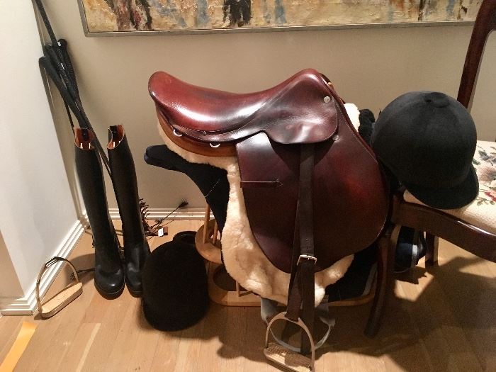 Hermès equestrian saddle , 2 vintage Hermès helmets..& more..