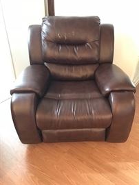 Oversized leather recliner, has some wear on head rest no biggie with a piece of leather and some Velcro 