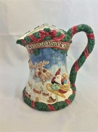 Fitz and Floyd Christmas Pitcher, 9" H.