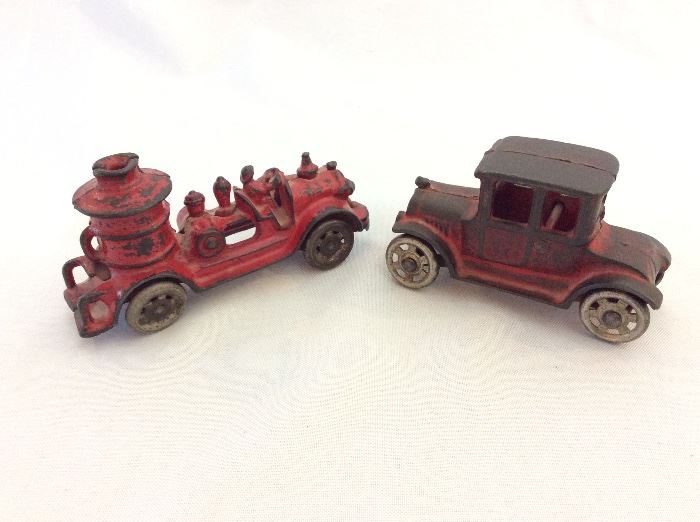 Cast Iron Cars, 5" and 4 1/2" in length. 