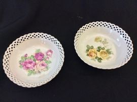 Handpainted Porcelain Dishes, Schumann Bavaria. 6" Diameter. 