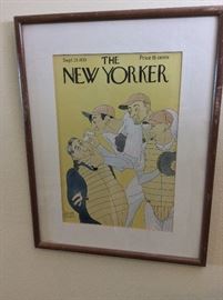 The New Yorker Framed Magazine Cover from the 1930's. Baseball Players and Umpire,  September 23, 1933.