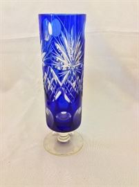 Cobalt Cut Glass Vase, 9" H.