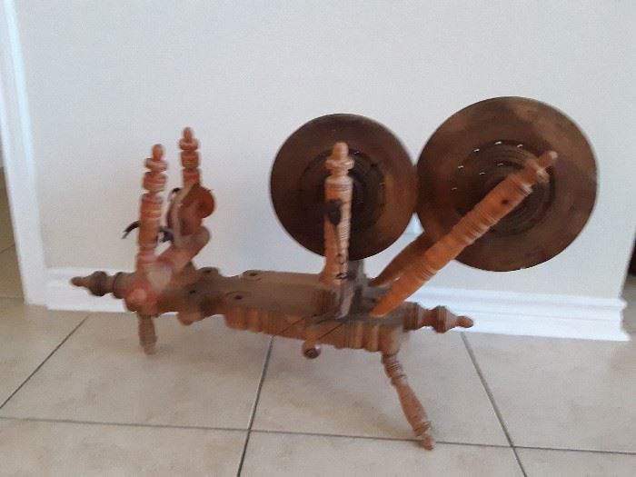 Turkish spinning wheel. The whole thing can be disassembled.  Not all original parts, but was used by locals at the time it was purchased.  Great conversation piece.