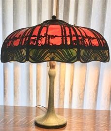 Handel Lamp with Leaded Glass Shade (small repair)