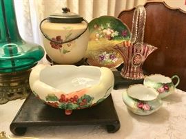 Hand Painted Plates, Bowls, and Biscuit Barrel