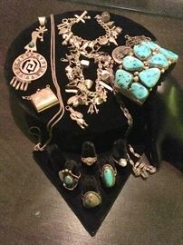 Silver, Turquoise, and Charm Bracelets