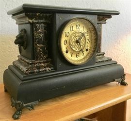 Ingraham Wooden Clock with Lion's Head Sides