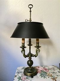 Three-arm, Swan-head Bouillotte Table Lamp, Tole Shade