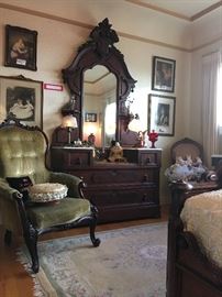 Authentic American Victorian Dresser, multilevel marble and attached mirror with display brackets