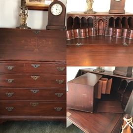 Inlaid Mahogany Dropfront Desk, well made Interior, secret compartments.