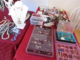 table full of jewelry