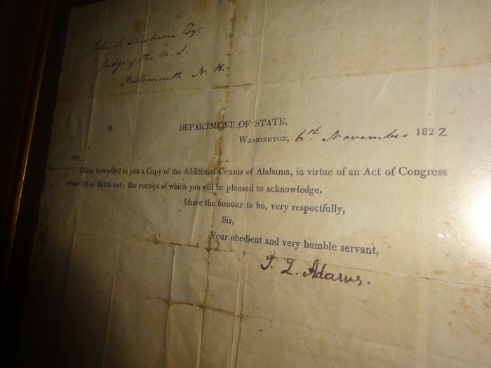 Signed document by John Quincy Adams, November 6, 1822.