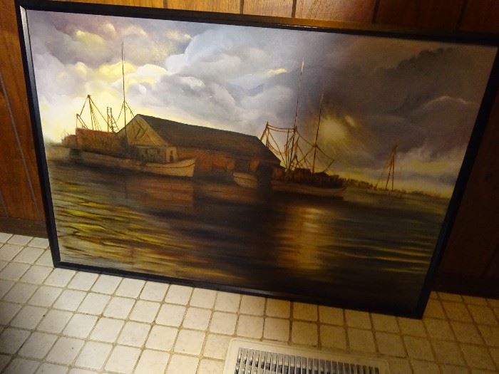 Oil on Canvas by Bennett, Crisfield, Maryland Harbor