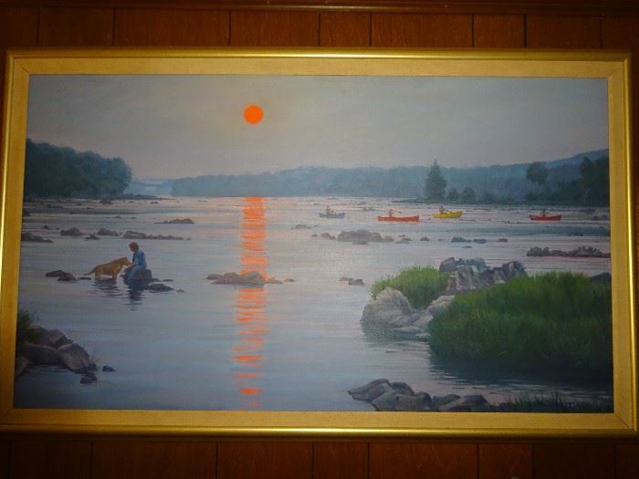 Renowned Contemporary Portrait and Landscape Artist, Bradley Stevens (noted Washington DC artist), "Potomac River below Chain Bridge" 48" X 28" - One of America's leading Realist painters. Artsy.com