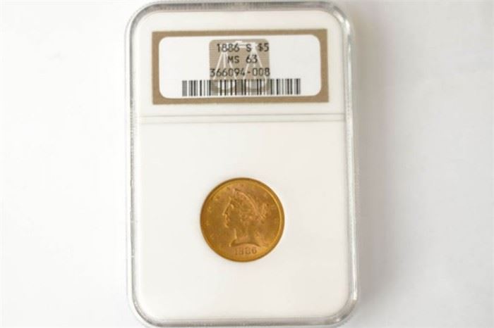 5. 1886 Liberty Head Half Eagle Five Dollar Coin