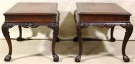 Pair Chippendale leather top tables