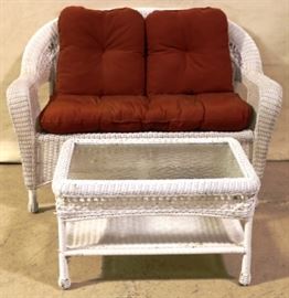 Wicker settee and coffee table