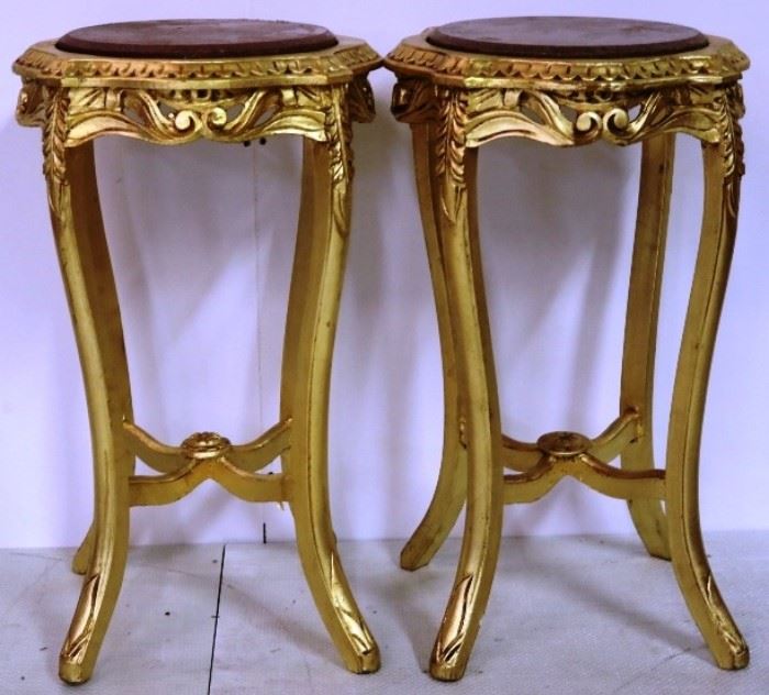 French gilded marble top stands