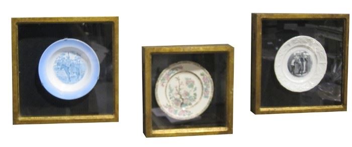 Porcelain plates in shadowbox frames