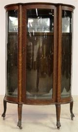 Original finish oak curved glass cabinet