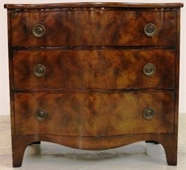 Baker bow front burled chest