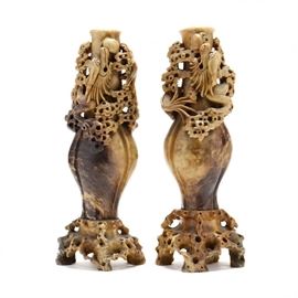Pair Chinese soapstone vases