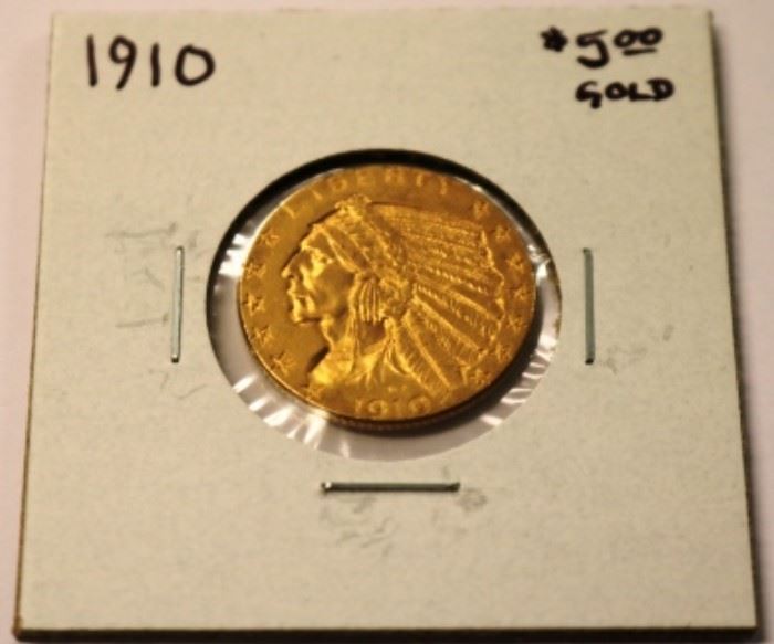 1910 $5.00 Gold Indian 