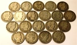 20 Assorted Date Barber Half Dollars 