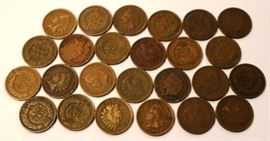 Lot of 25 Assorted Date Indian Head Pennies