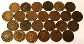 Lot of 25 Assorted Date Indian Head Pennies