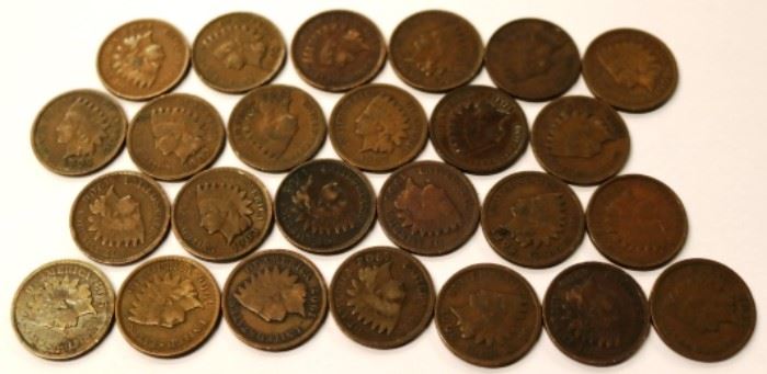 Lot of 25 Assorted Date Indian Head Pennies