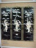 3 of 4 Oriental black lacquer and ivory screens
