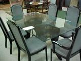 Glass top Dining table w/ Black Lacquer base and 6 chairs