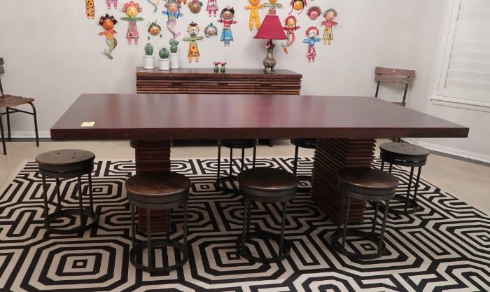 Crate and Barrel Paloma Dining Table.  Comes with Eight Stools.