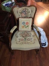 Carved needlepoint parlor chairs