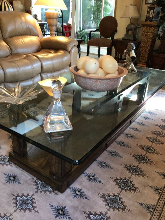 Super size Coffee Table.  Wood Base, Extra heavy Glass Top 