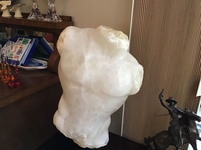 Large Alabaster "Torso", on black base.  Made in Italy.  Very large and heavy piece.