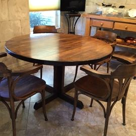 Wood Pedestal Table with 4 wood chairs