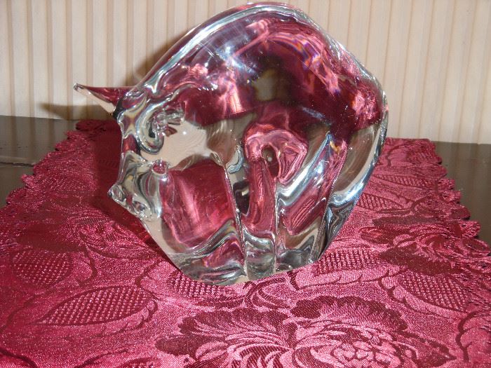 Heavy Glass Bull, signed by artist on base