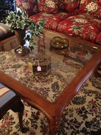 Square glass and wood coffee table