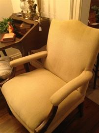 Upholstered  arm chair:  A Gainsborough chair, also known as a Martha Washington chair in the United States, is a type of armchair made in England in the eighteenth century. The chair was wide, with a high back, open sides, and short arms.