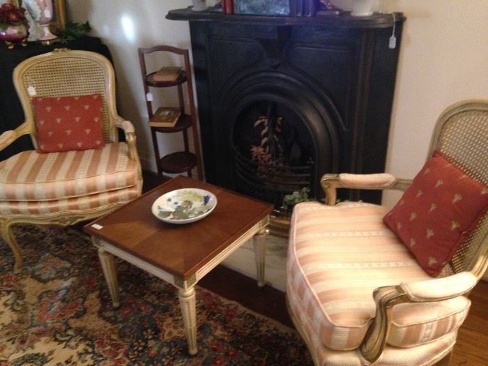 Matching vintage French Provincial cane back chairs