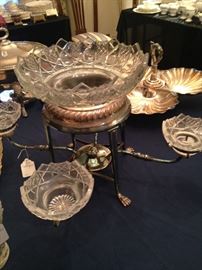 Lovely vintage epergne - an ornamental centerpiece for a dining table, typically used for holding fruit or flowers