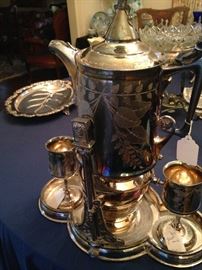 Etched silver plate coffee server with under plate
