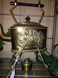 Embossed antique solid brass tea pot