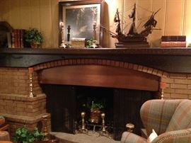 1800's framed art; sailing ship; very old books from Colonel  Wm. S.  Herndon's estate; solid brass andirons and candle holders
