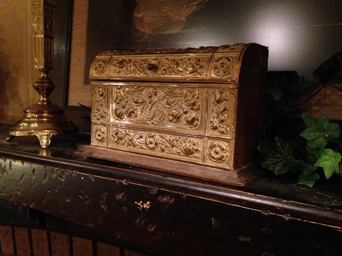 Antique embossed brass box