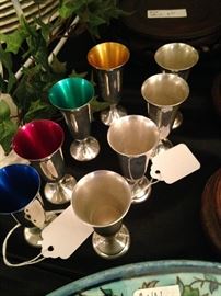 Silver plate cordials (4 with color; 4 silver)